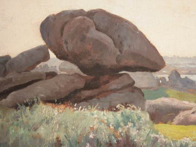 Le Gros Rocher Oil On Cardboard By Bousquet (34 X 26) photo vinterior