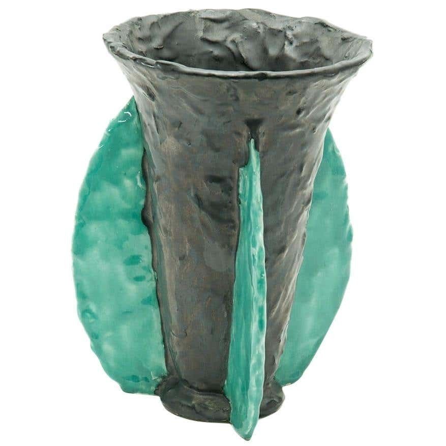 Vase In Ceramic By J Massier From Vallauris 1950, Blue And Black Color, France
