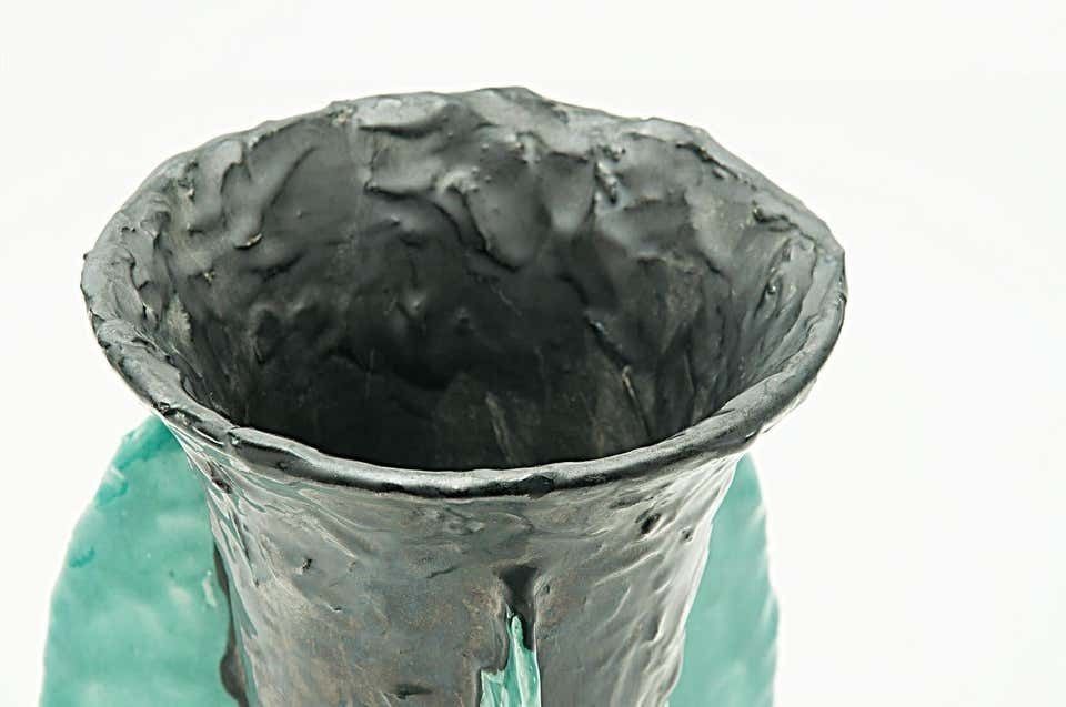 Vase In Ceramic By J Massier From Vallauris 1950, Blue And Black Color, France photo for sale