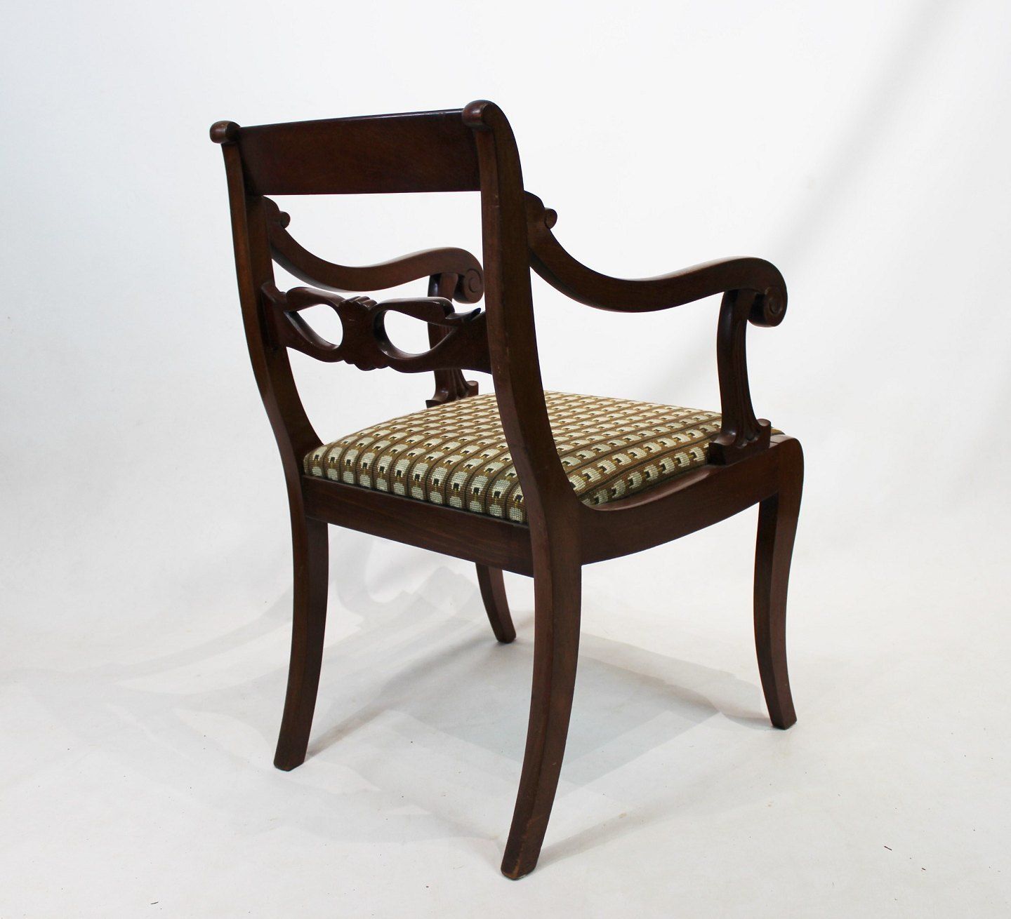 A Pair Of Mahogany Late Empire Armchairs, Upholstered In Dark Green Fabric From The 1860s. photo 2785.0