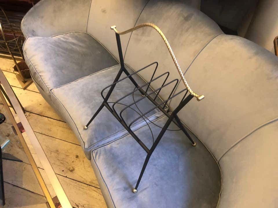 Mid Century Modern Metal And Brass Italian Magazine Rack, Circa 1950 photo vintage