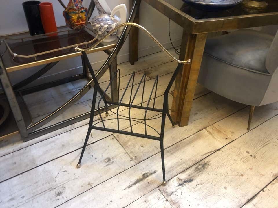 photo furniture Mid Century Modern Metal And Brass Italian Magazine Rack, Circa 1950