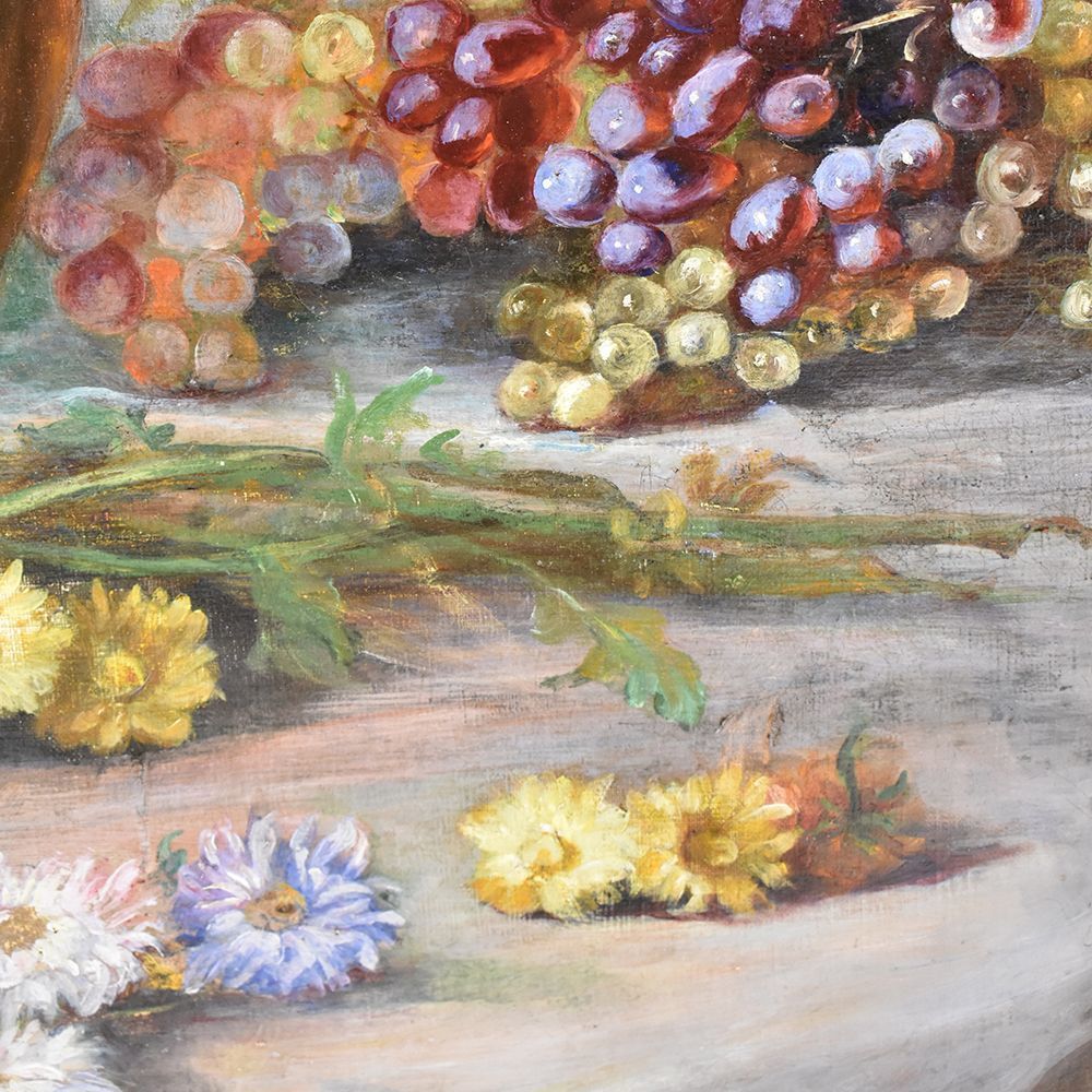 Antique Flower Painting, Chrysanthemums And Dahlias Flowers Art, Still Life, Oil On Canvas, 19th Century. (Qf251) photo 1600.0
