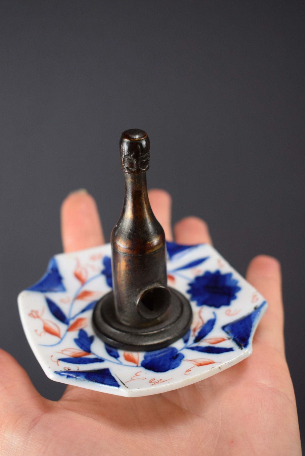 photo furniture Rare French Antique Bayeux Porcelain Cigar Cutter Champagne Bottle