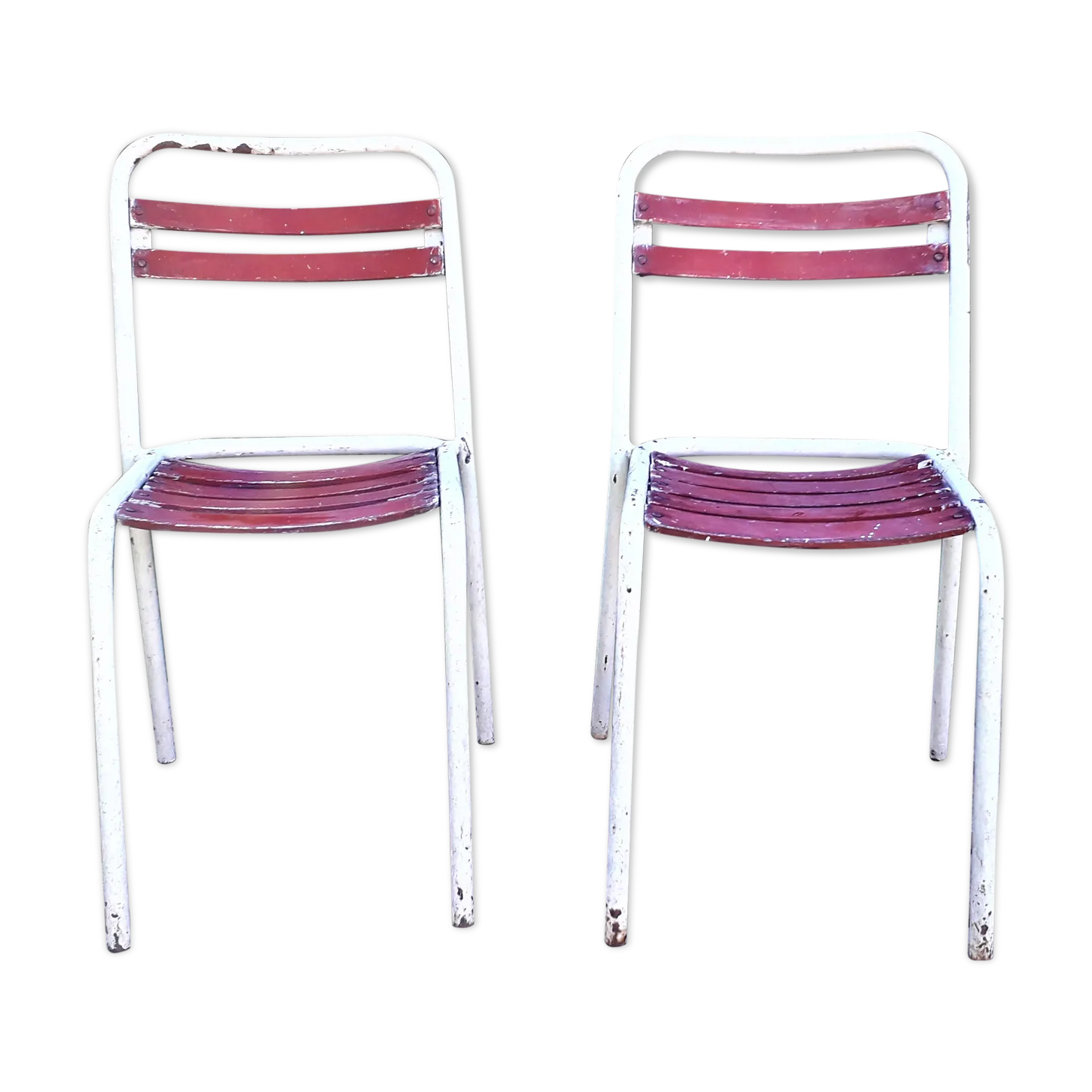 Duo Of Tolix Chairs With Wooden Seat
