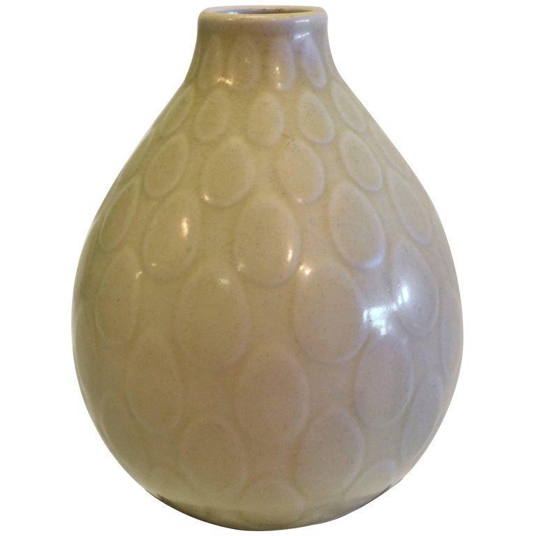 1950s Nils Thorsson Yellow Faience Marselis Vase Aluminia Royal Copenhagen