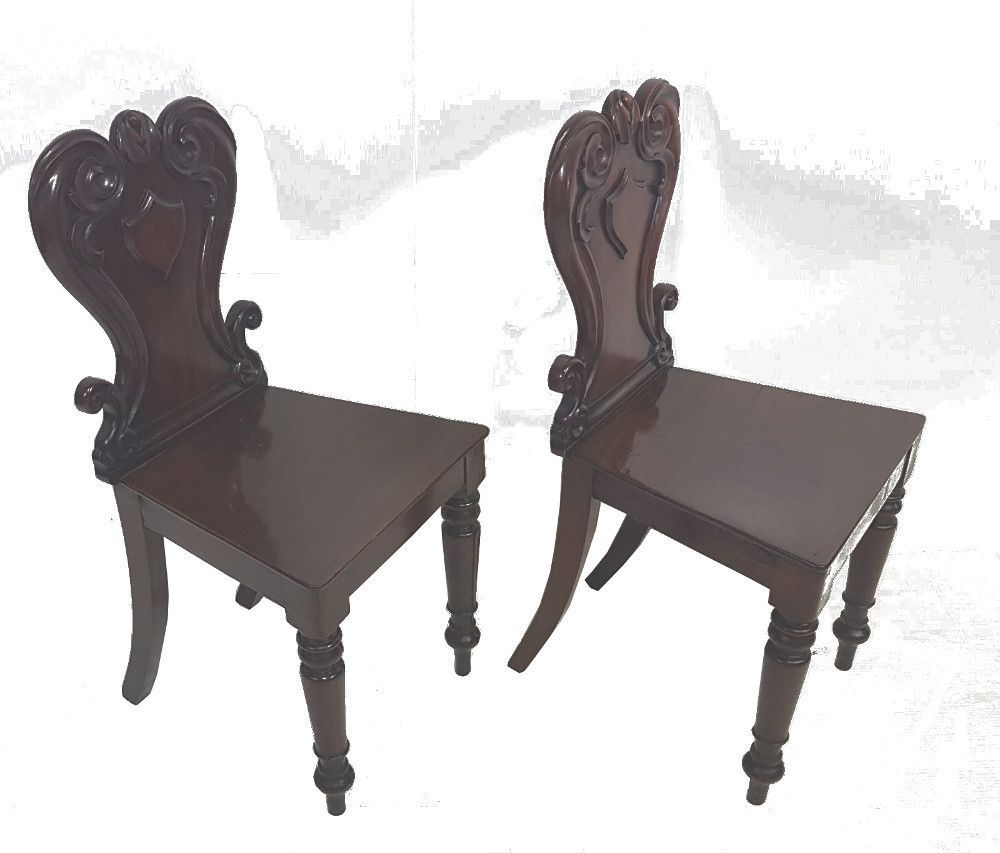 Pair Of 19th Century Mahogany Hall Chairs photo for sale