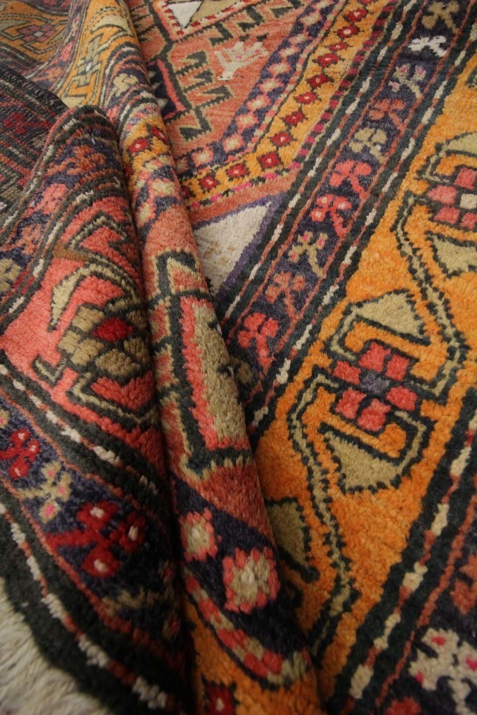 Handmade Carpets And Rugs, Traditional Antique Carpet, Orange Wool Caucasian Runner Rugs For Sale photo vintage