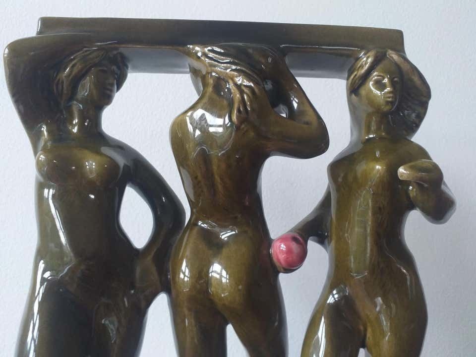 Midcentury Ceramic Sculpture Of Women, Three Graces, Design Zdenek Farnik 1960s photo for sale