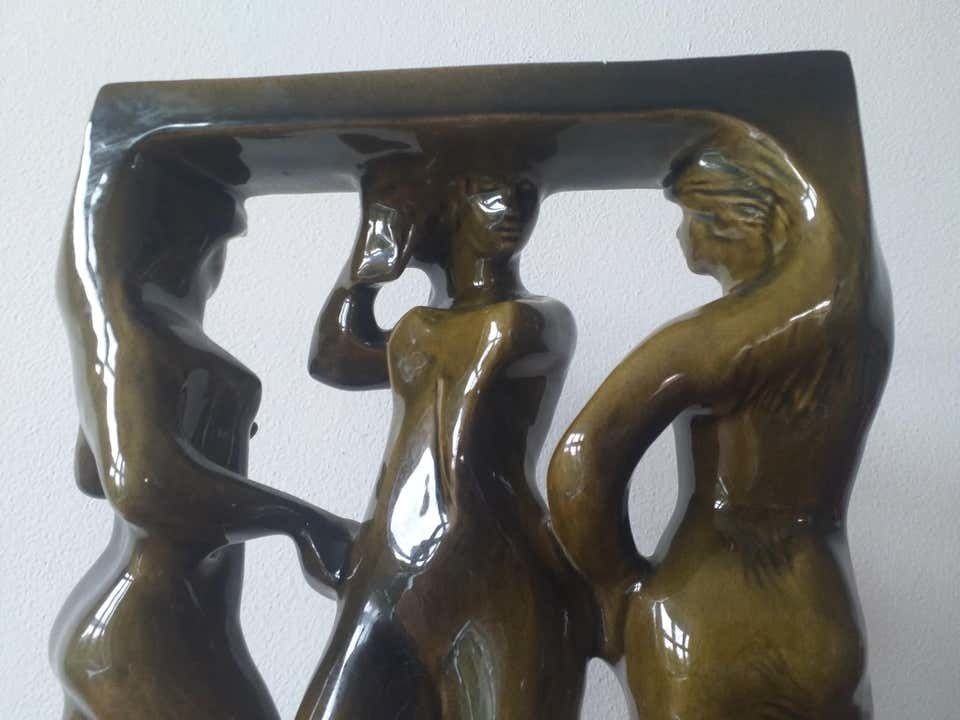 Midcentury Ceramic Sculpture Of Women, Three Graces, Design Zdenek Farnik 1960s photo Home Decor