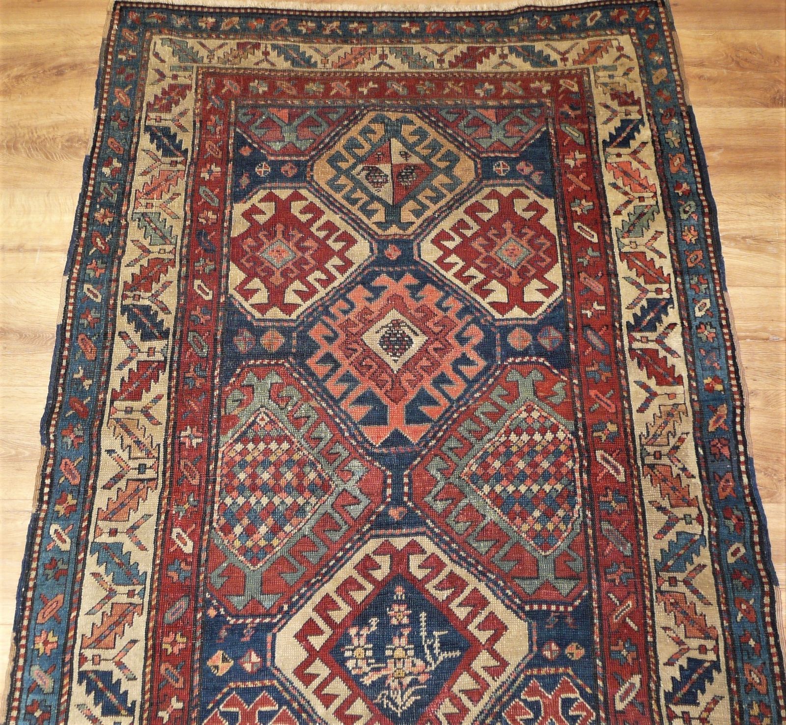 Genuine Antique Hand Knotted Caucasian Kazak Rug   100% Wool Pile   300 X 115 Cm (9'10" X 3'9") photo 1750.0