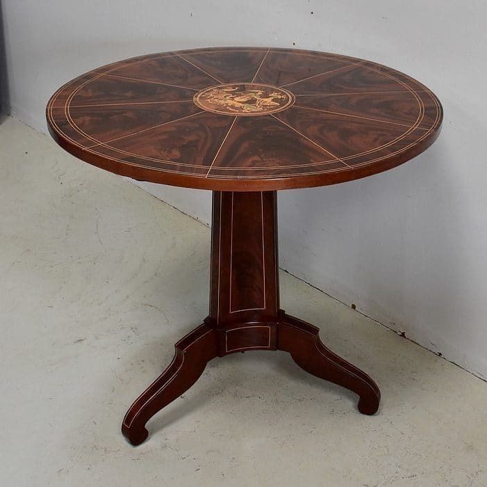 Burr Mahogany Veneer And Marquetry Pedestal Table, Charles X Period   Early 19th Century photo Furniture