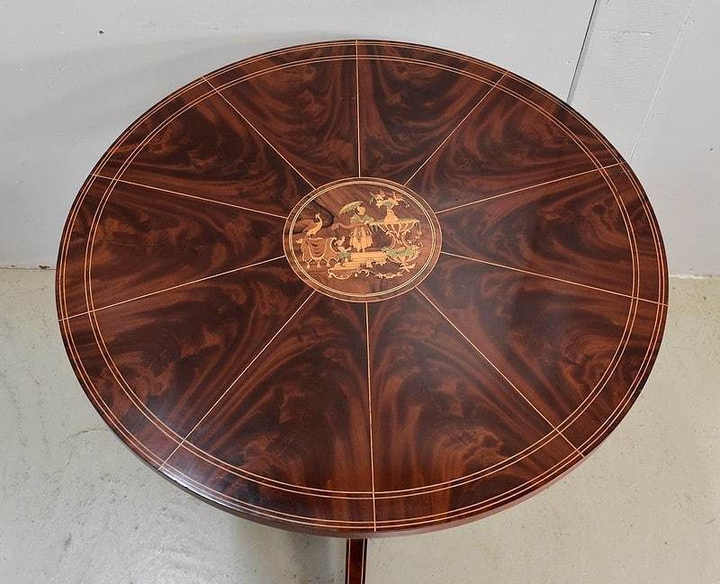 Burr Mahogany Veneer And Marquetry Pedestal Table, Charles X Period   Early 19th Century photo 3193.0