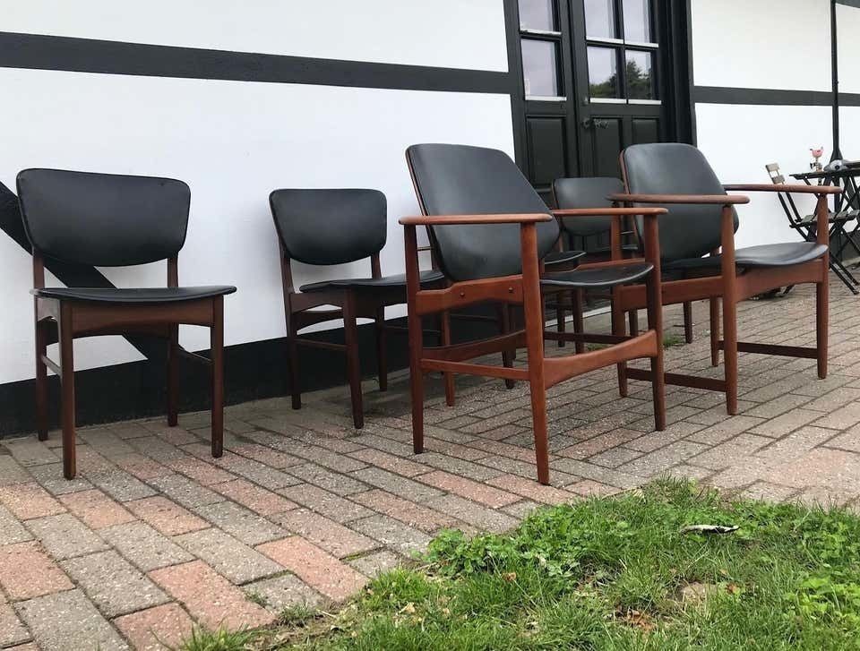 Arne Hovmand Olsen King And Queen Dining Chairs In Teak, Jutex 1950s, Set Of 6 photo for sale