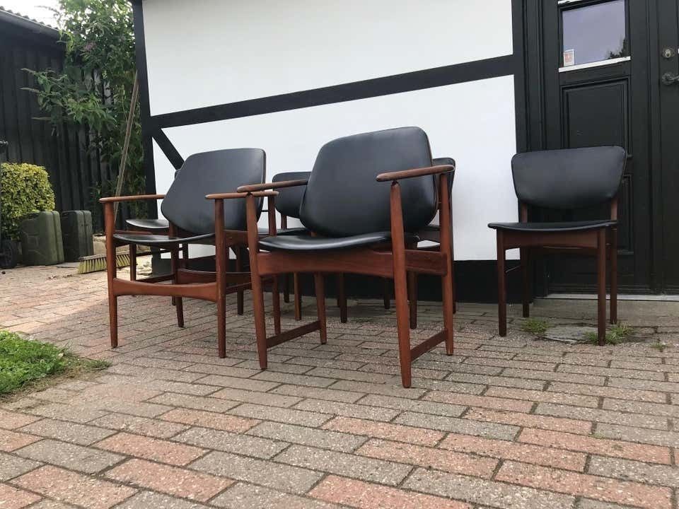 Arne Hovmand Olsen King And Queen Dining Chairs In Teak, Jutex 1950s, Set Of 6 photo Furniture