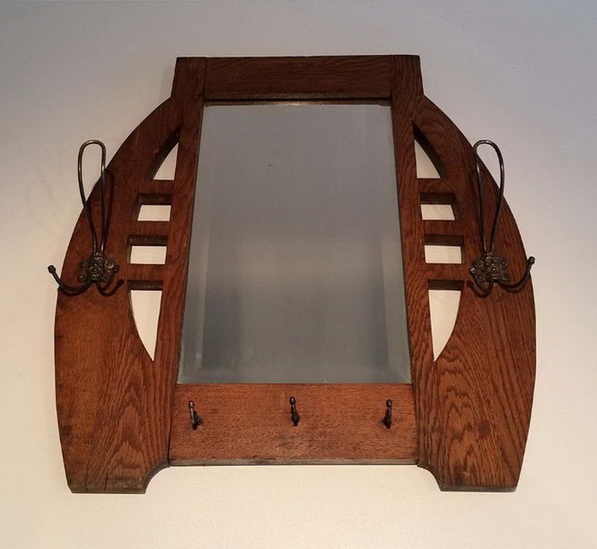 Art & Crafts Interesting Oak And Brass Mirror