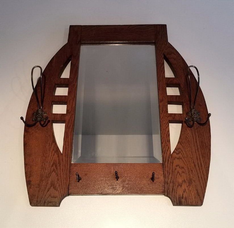 Art & Crafts Interesting Oak And Brass Mirror photo for sale