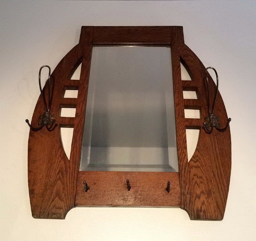 Art & Crafts Interesting Oak And Brass Mirror photo vintage