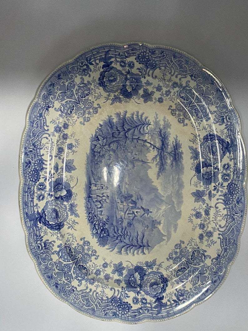 Large Antique Blue & White Meat Platter