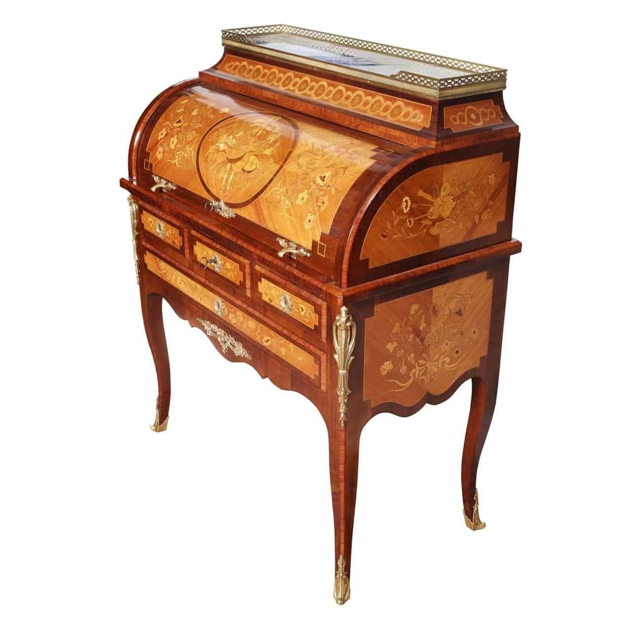 A Louis XVI Style French Marquetry Roll Top Bureau De Damme photo Furniture