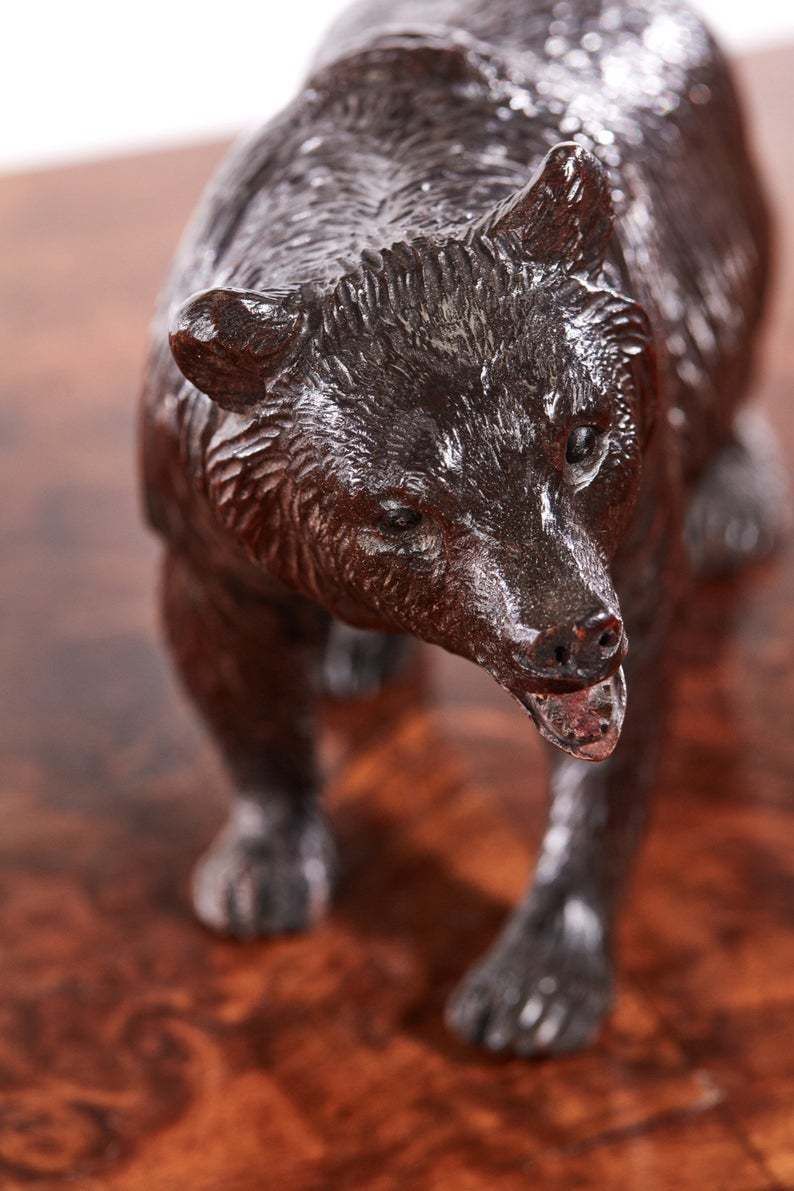 Quality Set Of 3 Antique Carved Black Forest Bears C.1860 photo vintage