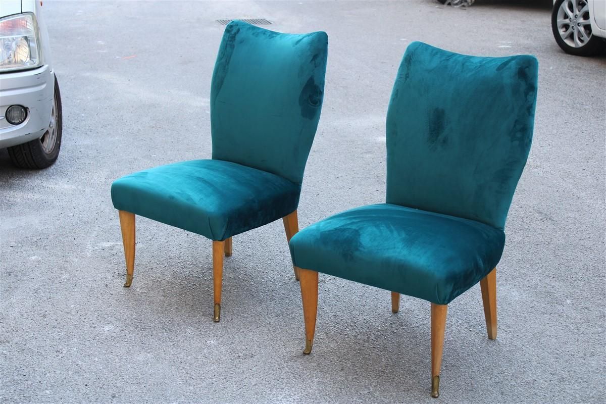 Room Set Pair Of Chairs Green Velvet Ashwood Italian Design Midcentury, 1950s photo furniture