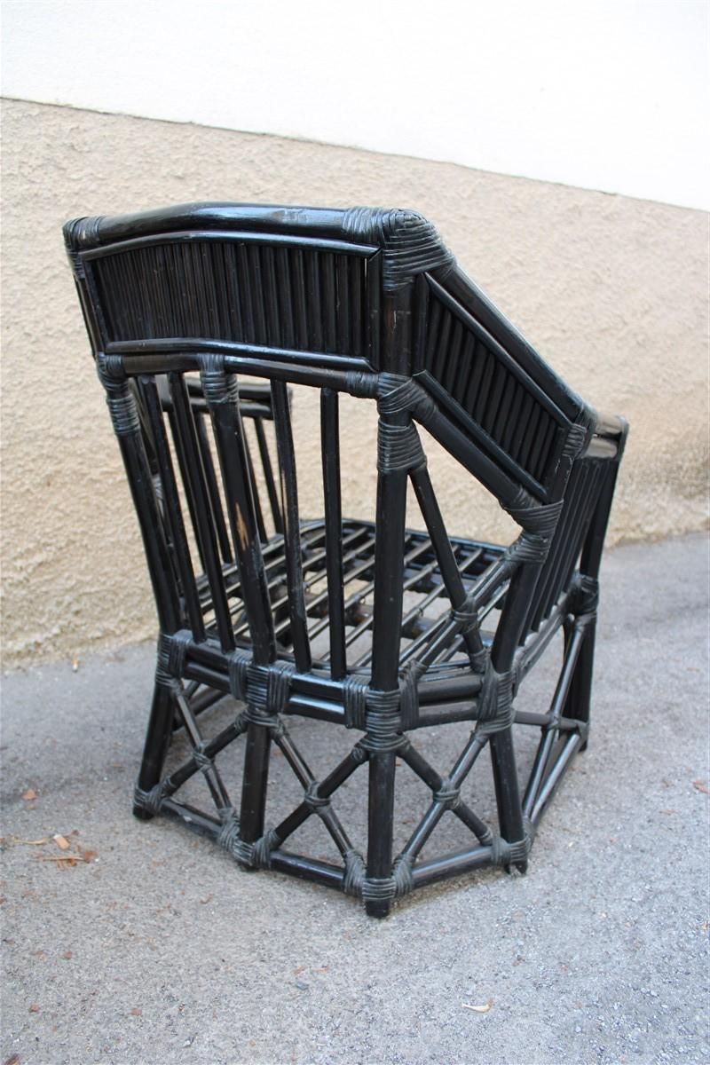 Vivai Del Sud Armchair Italian Design 1970 Bamboo Black Flowers Multi Color photo vinterior