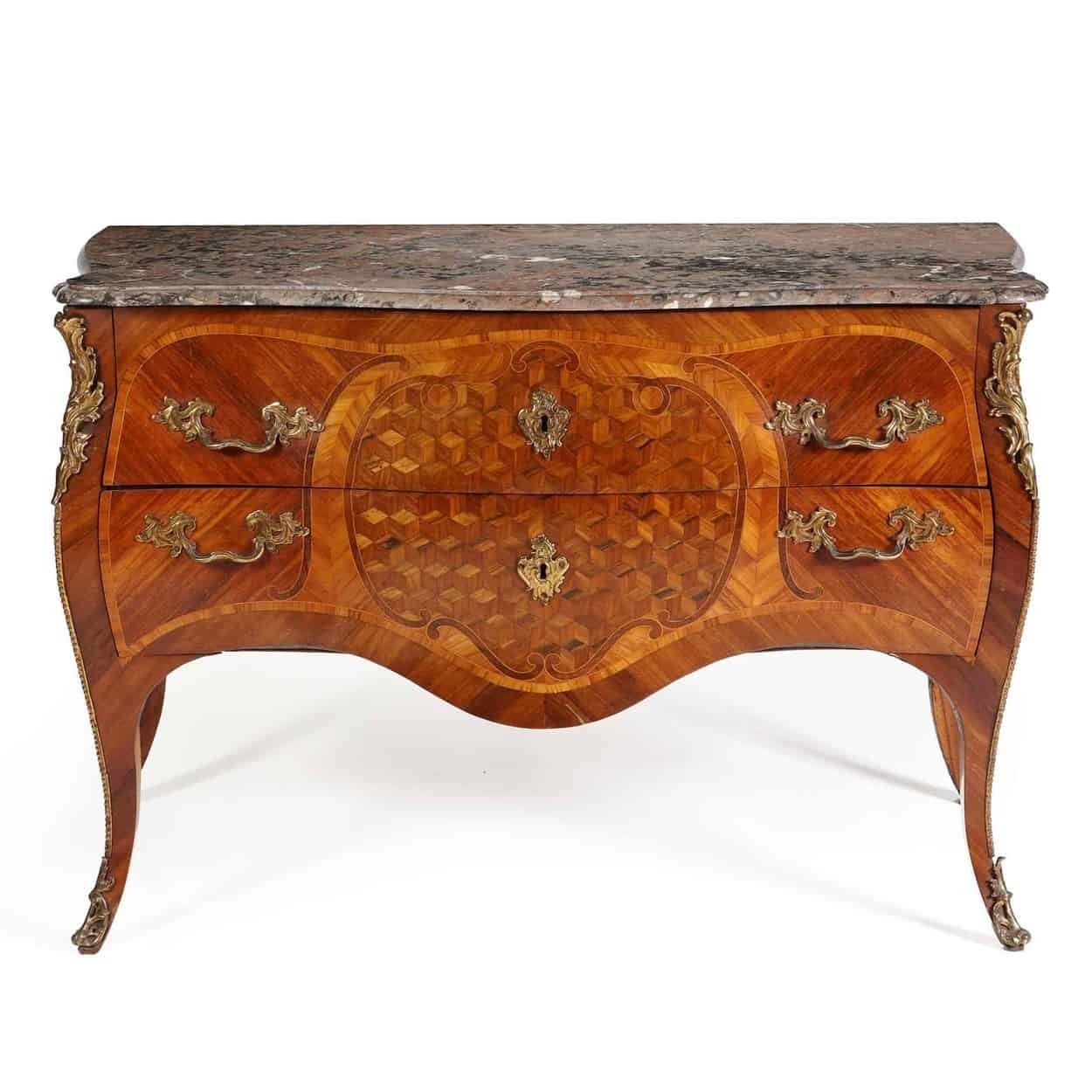 Dutch Rococo Bombe Commode – Parquetry – Mid 18th Century photo vinterior
