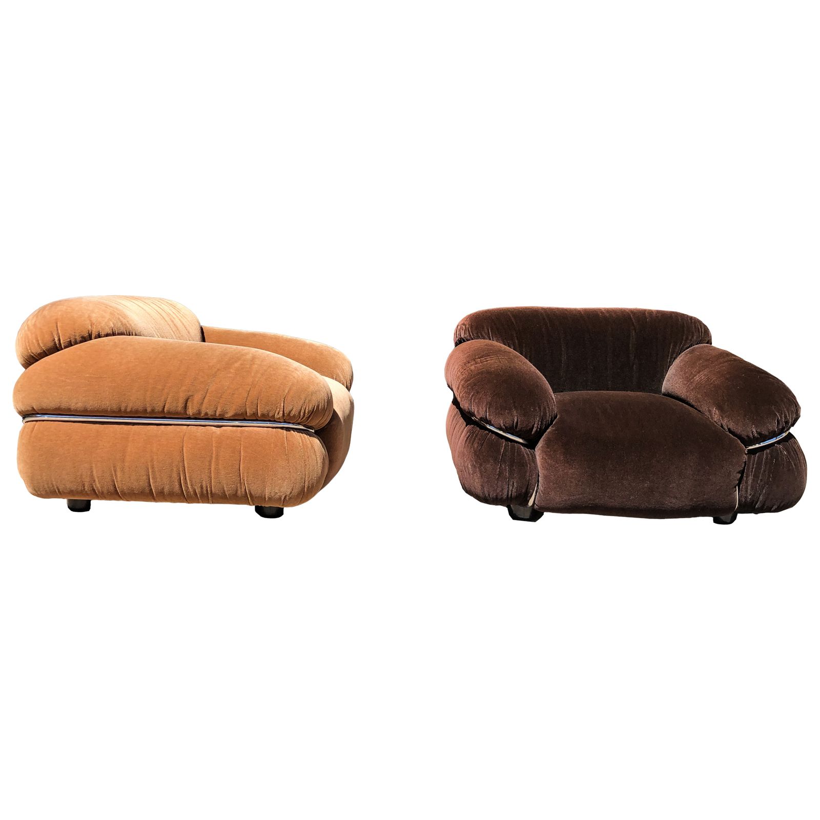 photo buy Pair Of Sesann Space Age Alpaca Velvet Lounge Chairs By Gianfranco Frattini For Cassina, 1972
