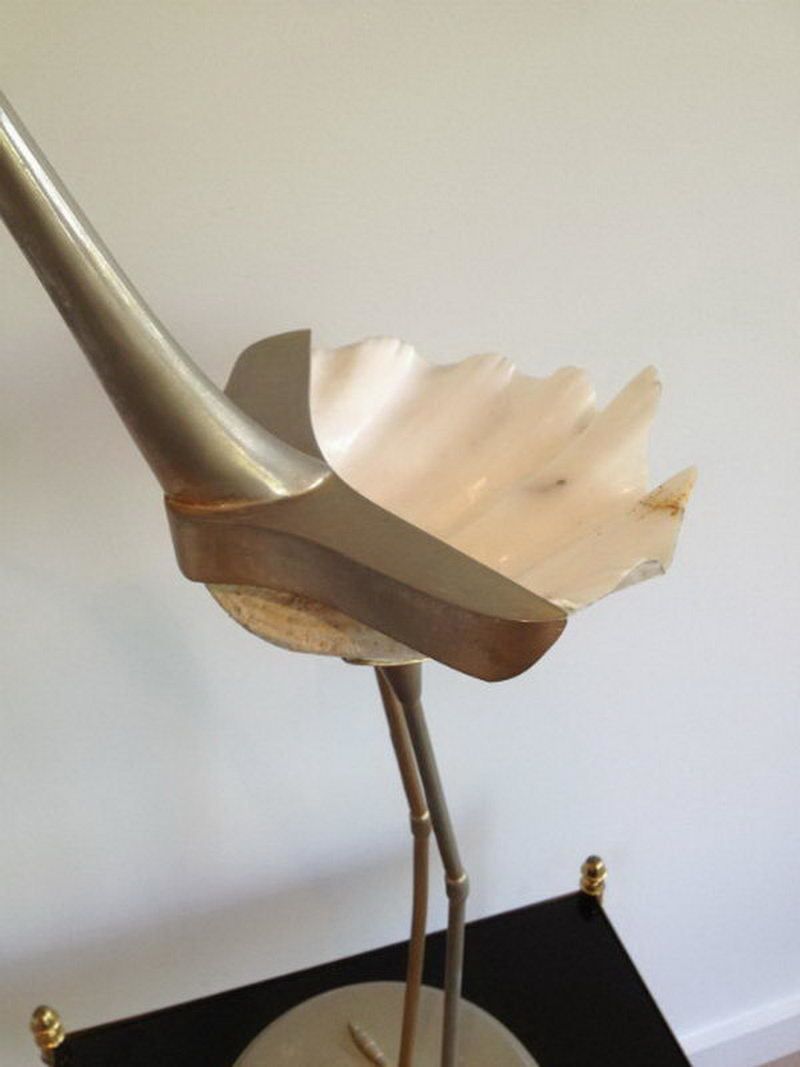 Unusual Styled Bird Made Of Metal And Shell. Circa 1960 (The Shell Has A Small Repair) photo Art