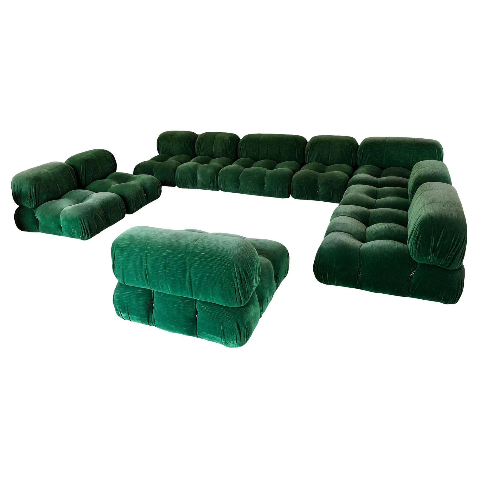 Large Italian Green Velvet Modular Camaleonda Living Room Set By Mario Bellini For B&B Italia, 1972