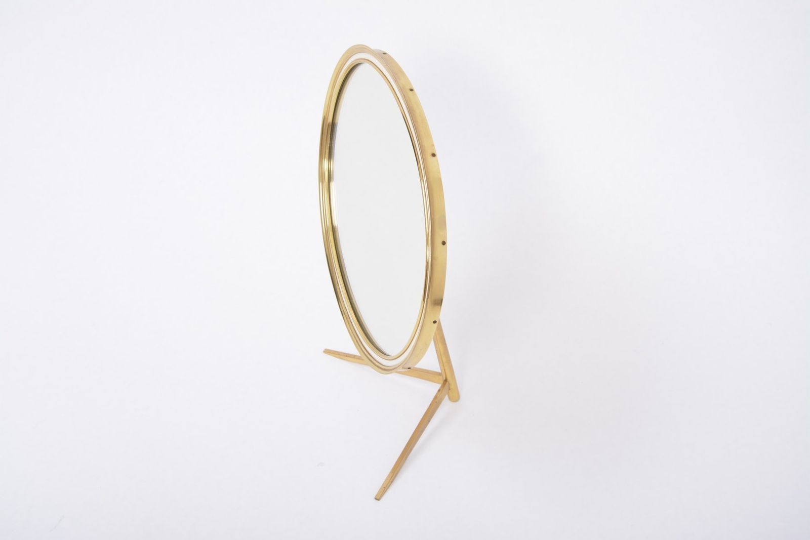 photo furniture Mid Century Modern Oval Vanity Brass Table Mirror From Vereinigte Werkstätten Collection, 1960s