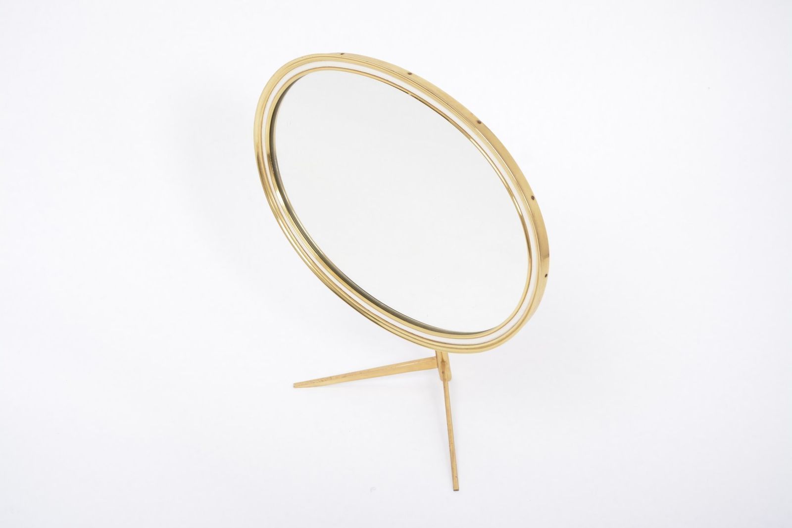 photo for sale Mid Century Modern Oval Vanity Brass Table Mirror From Vereinigte Werkstätten Collection, 1960s