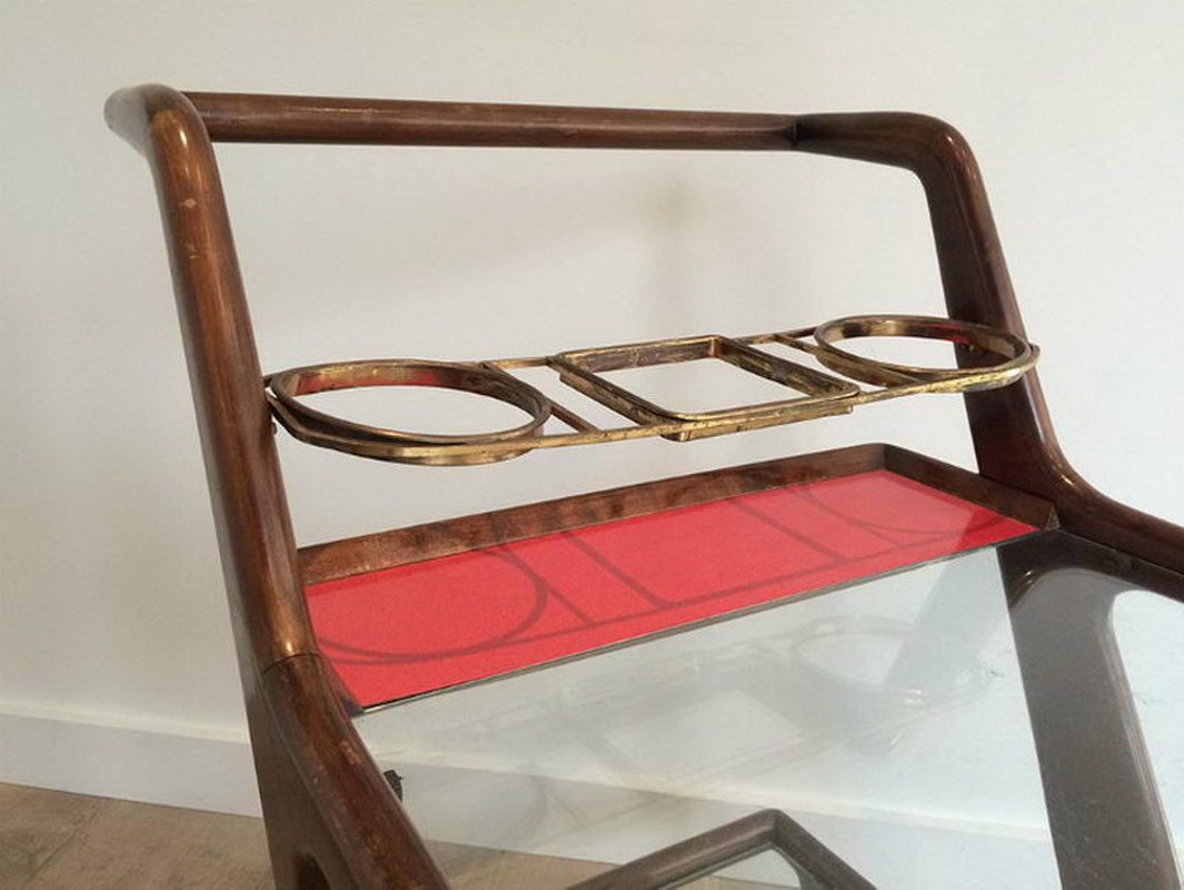 Italian Wood, Brass And Glass Trolley. Circa 1950 photo vintage