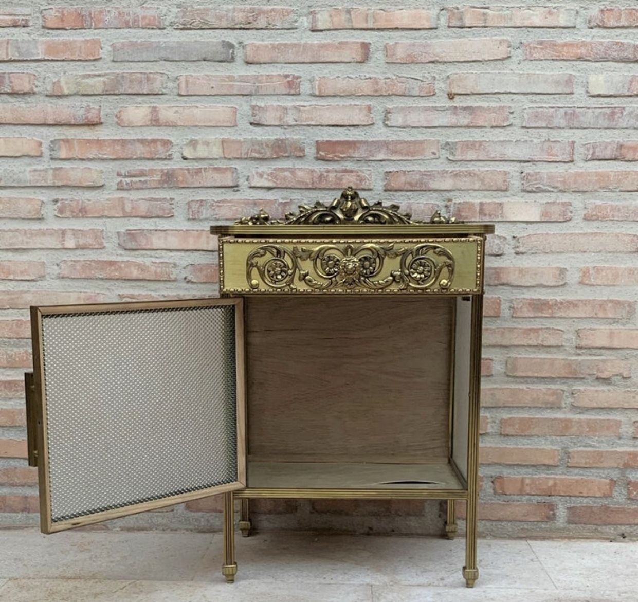 Mid Century Modern Single Bronze Vitrine Nightstand With Glass Door And Drawer photo Furniture