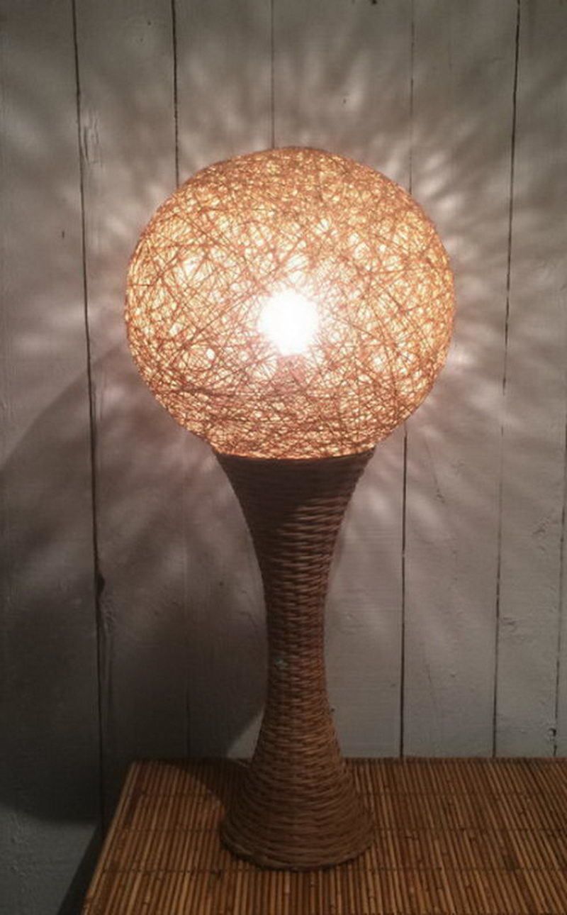 Unusual Tall Rattan Lamp. Circa 1970