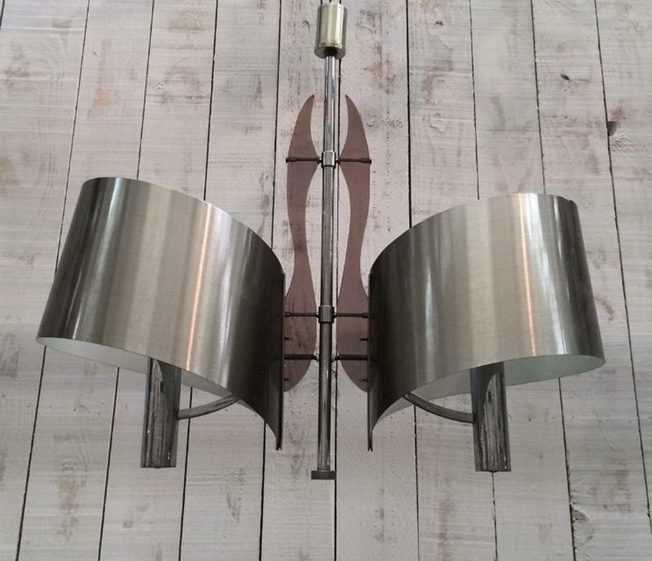 Maison Charles. Interesting Brushed Steel And Lucite Chandelier. Circa 1960 photo vinterior