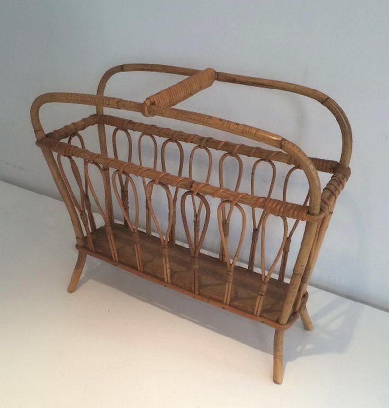 Rattan Magazine Rack. French. Circa 1960