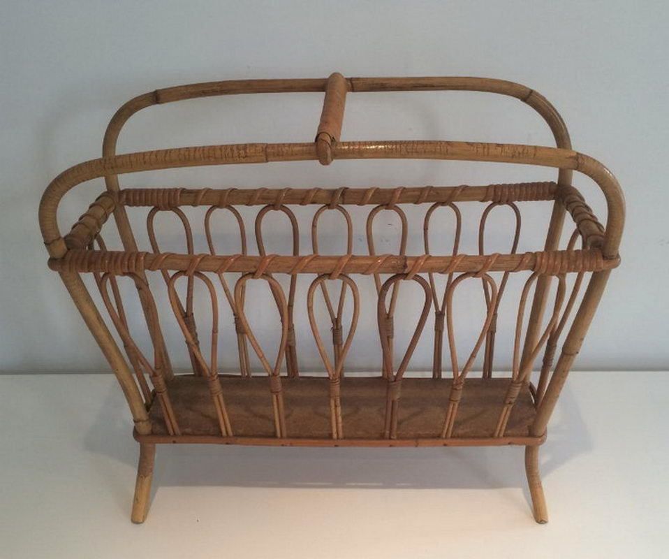 Rattan Magazine Rack. French. Circa 1960 photo Home Decor