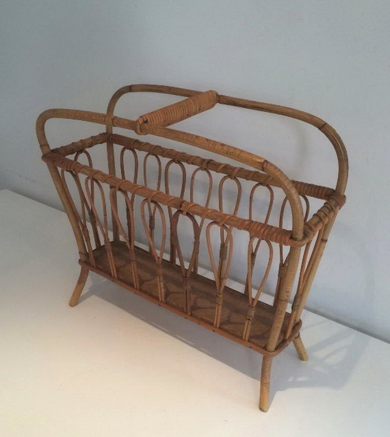Rattan Magazine Rack. French. Circa 1960 photo vinterior