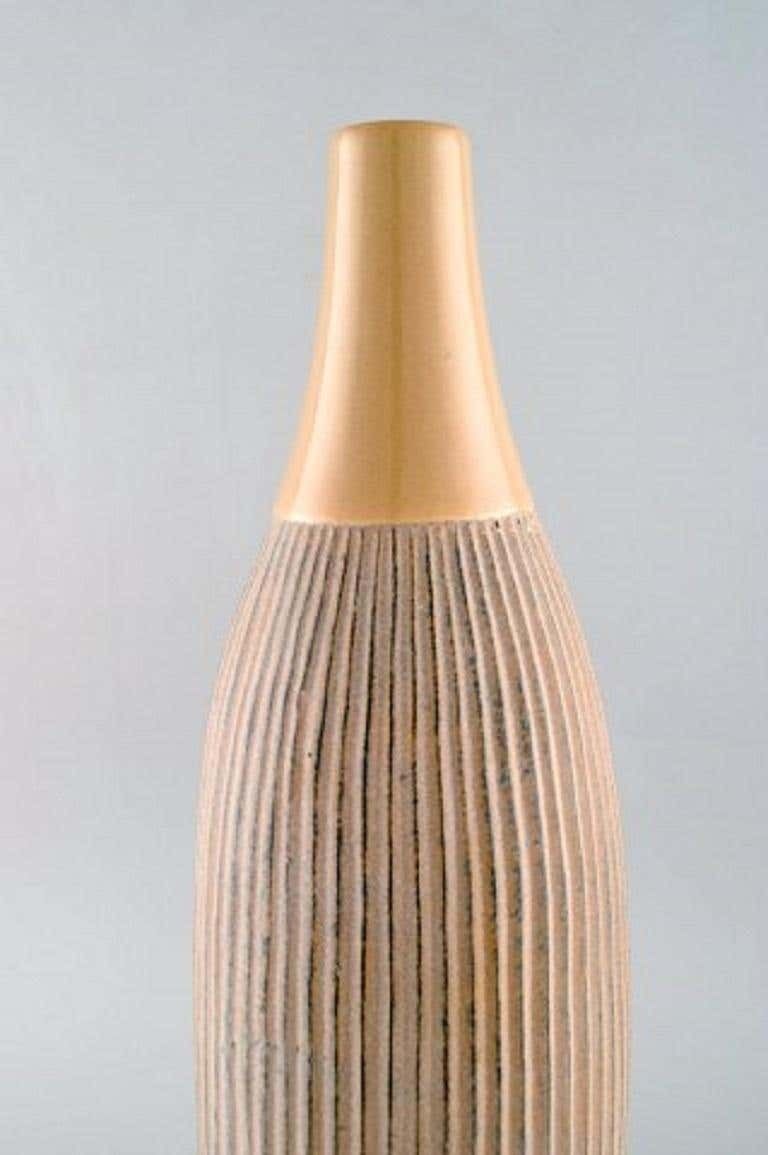 Scandinavian Ceramist, Large Vase In Glazed Ceramic With Grooved Body photo for sale