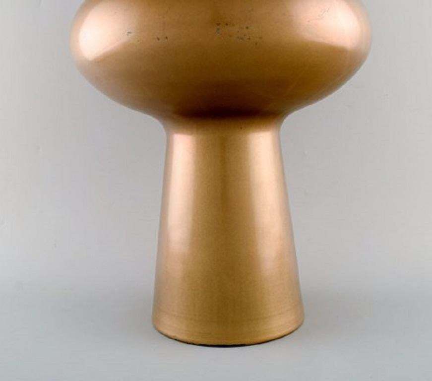 Large Art Glass Vase With Gold Decoration, Scandinavian Design, Circa 1970s photo for sale