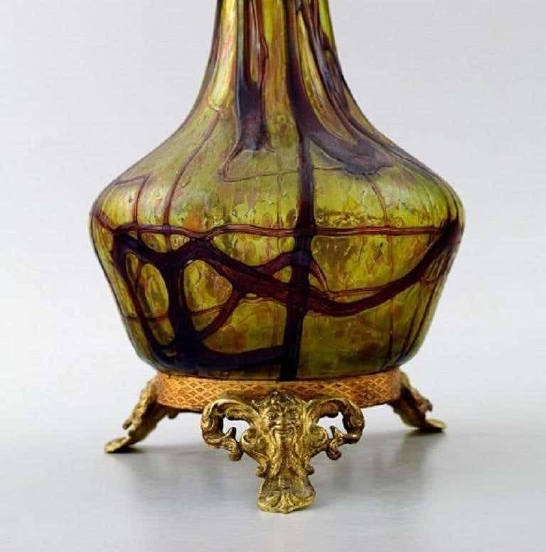 Art Nouveau A Pair Of Large Art Glass Vases, Bronze Fittings, Circa 1900 photo Home Decor