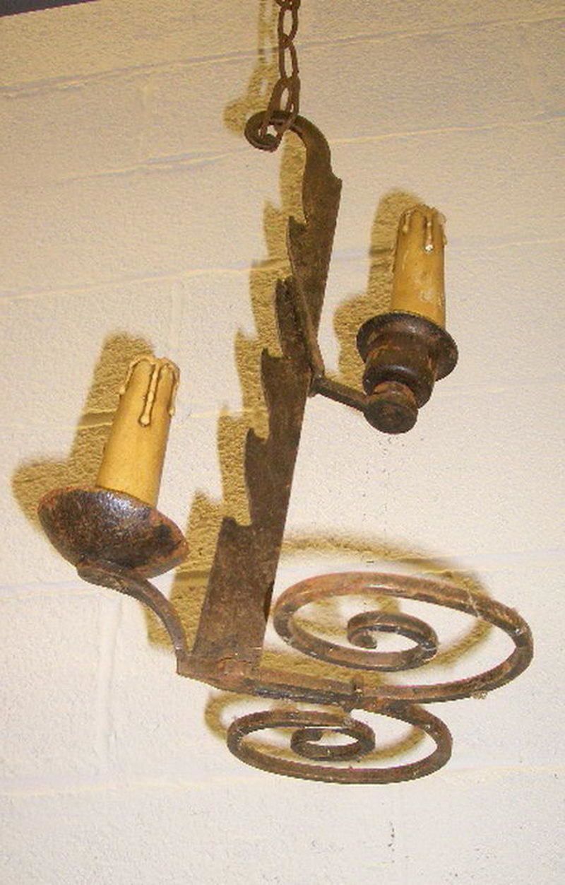 Old Small Wrought Iron Chandelier photo for sale