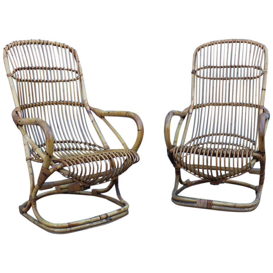 Pair Of Bamboo Armchairs Tito Agnoli 1950s Italian Design