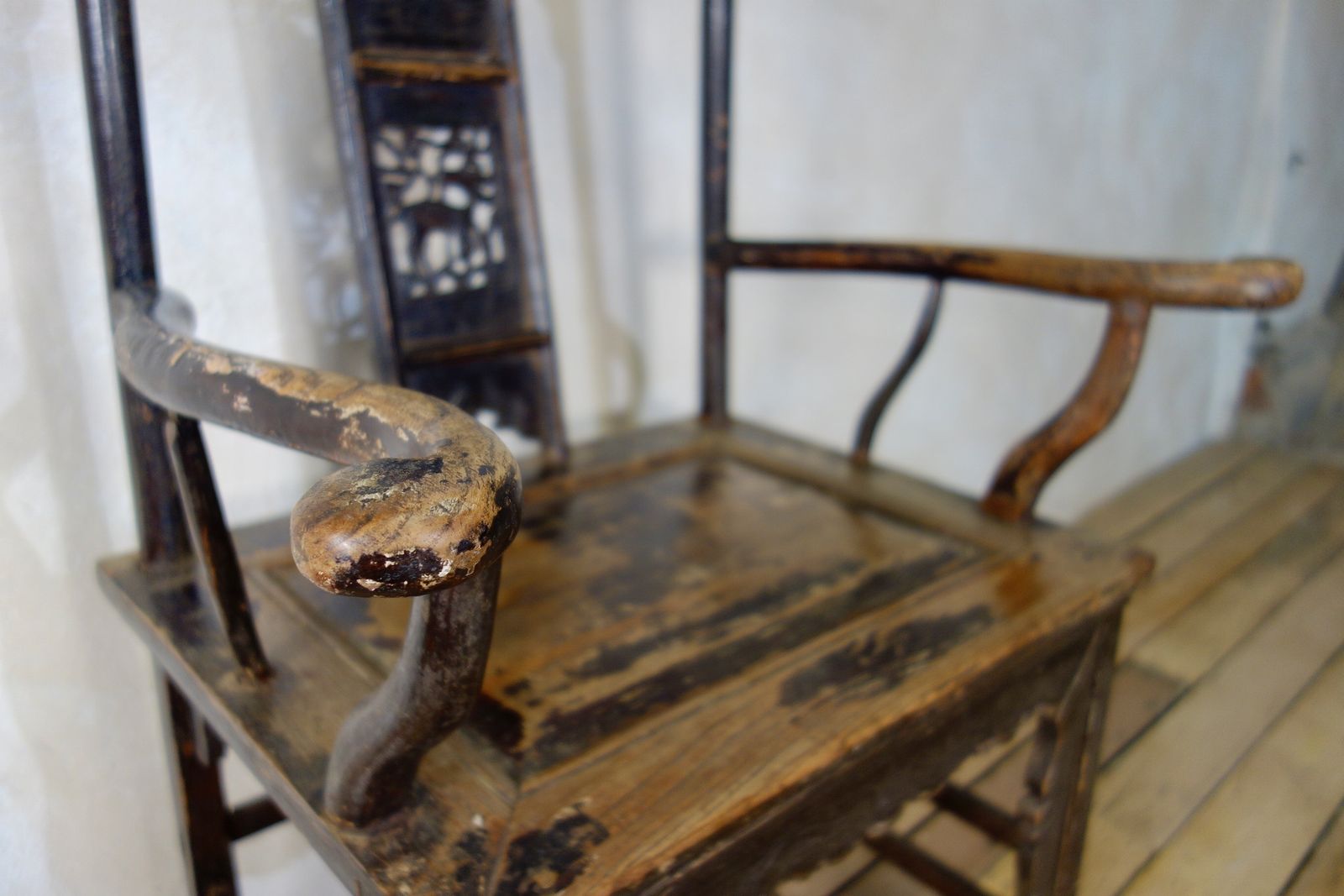 19th Century Elm Chinese Officials Hat Yoke Back Chair photo Furniture