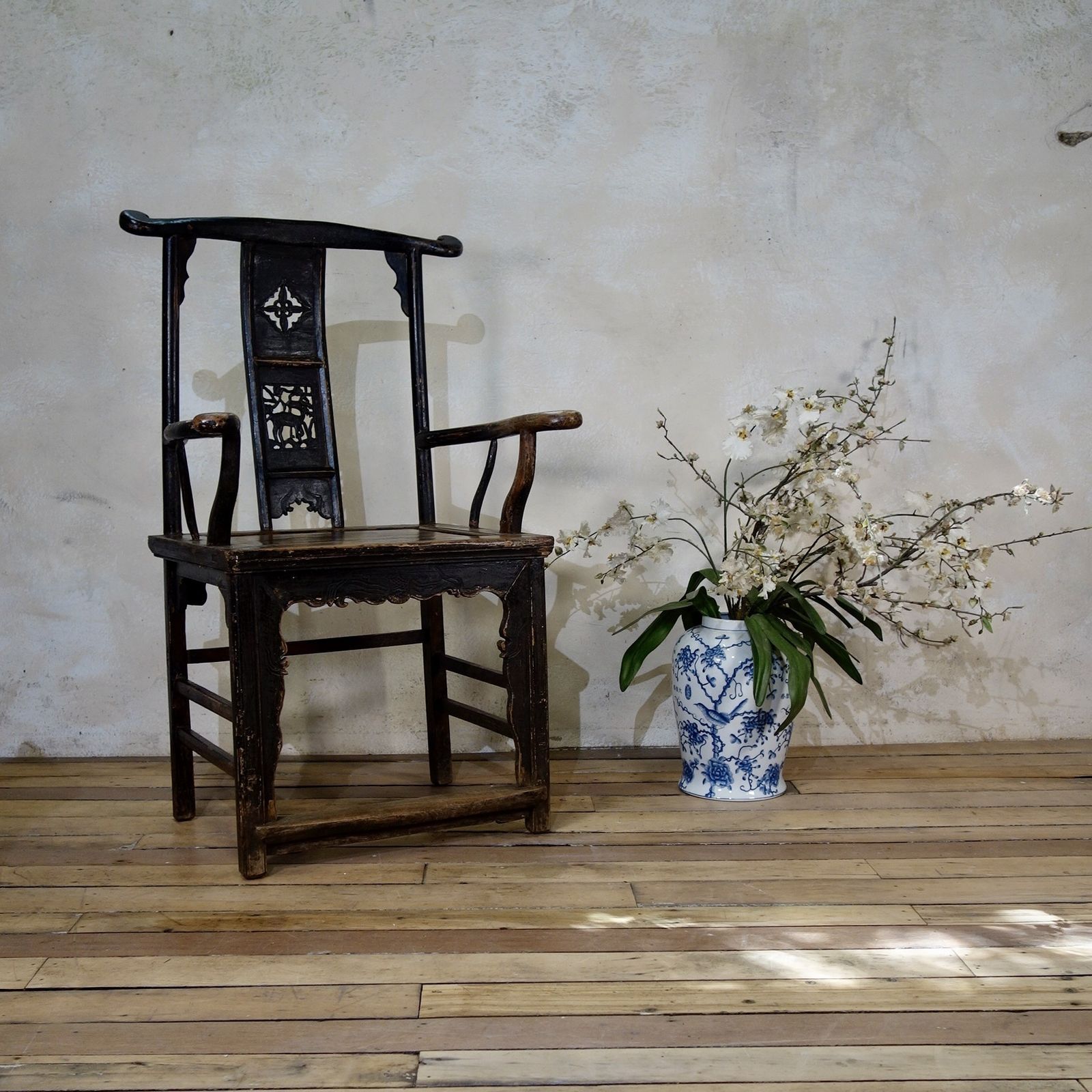 19th Century Elm Chinese Officials Hat Yoke Back Chair