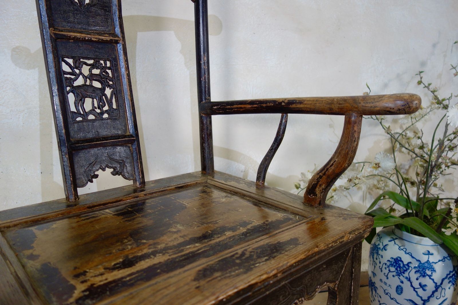 950.0 19th Century Elm Chinese Officials Hat Yoke Back Chair photo
