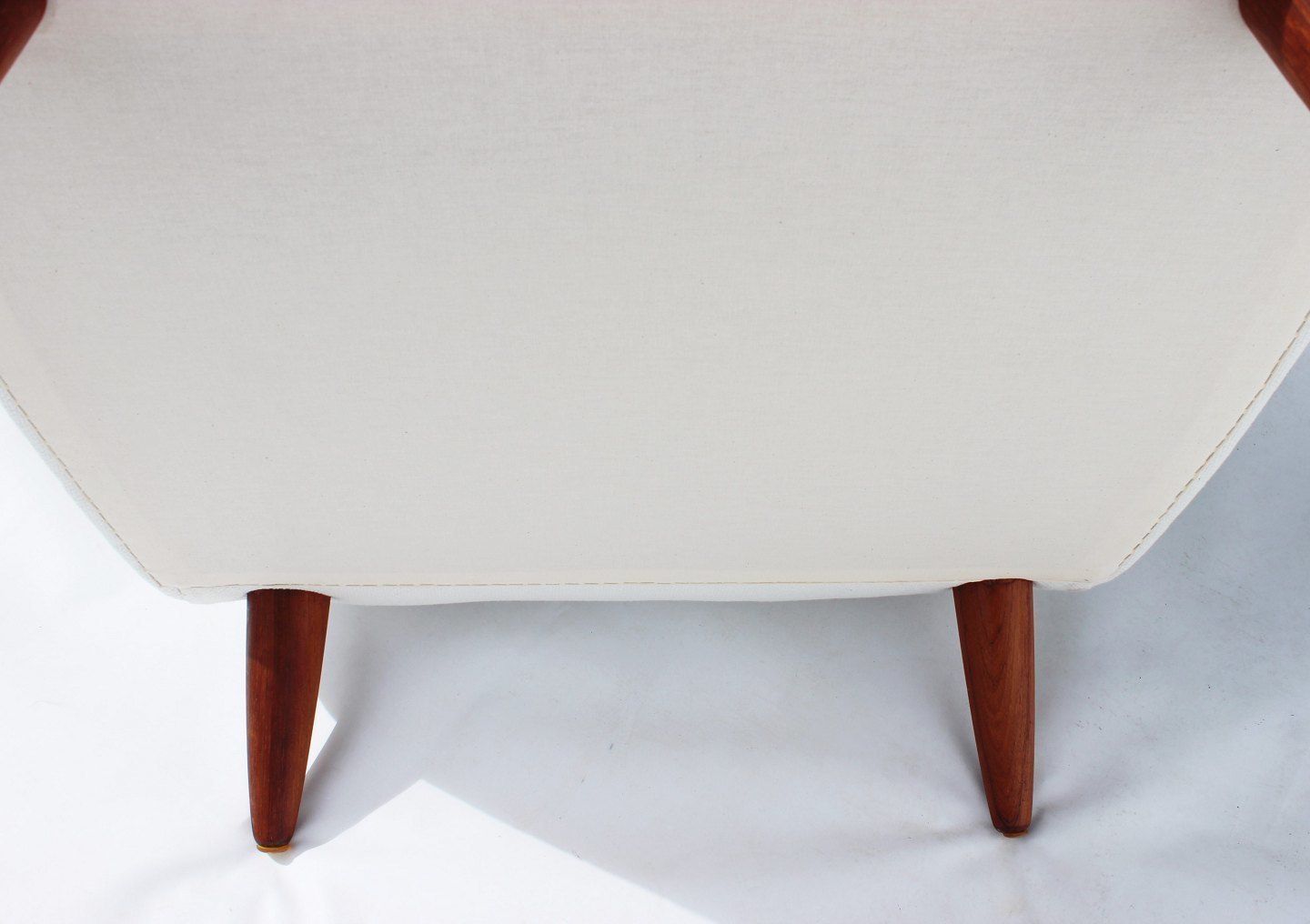 Armchair With Low Back Upholstered In White Fabric With Rosewood Of Danish Design From The 1960s photo vinterior