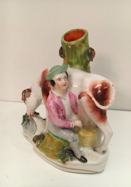 Staffordshire. Pair Of Characters Treating Cows (Need Some Restorations). Circa 1880 photo Art